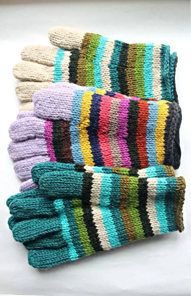 Striped Knit Wool Glove, partial fleece lining