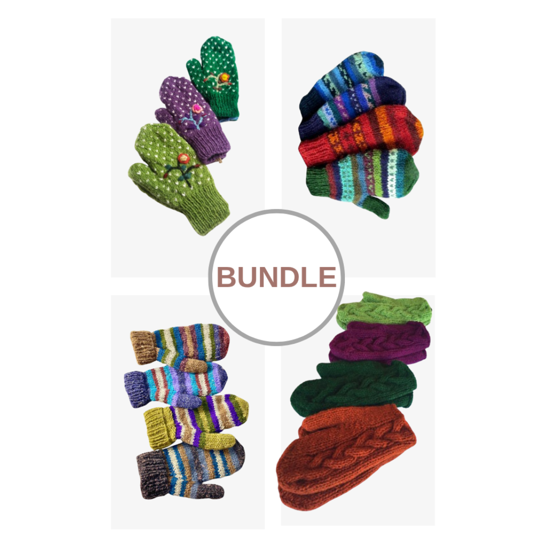 Bundle Knit Wool Mittens, Fleece Lined