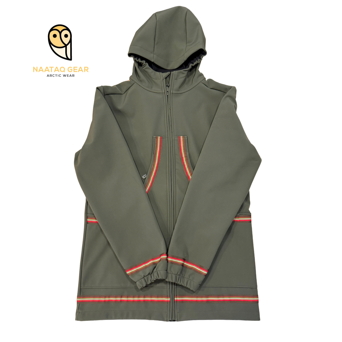 Olive-Fleece Lined Siku Jacket - Stripe Trim (Unisex)