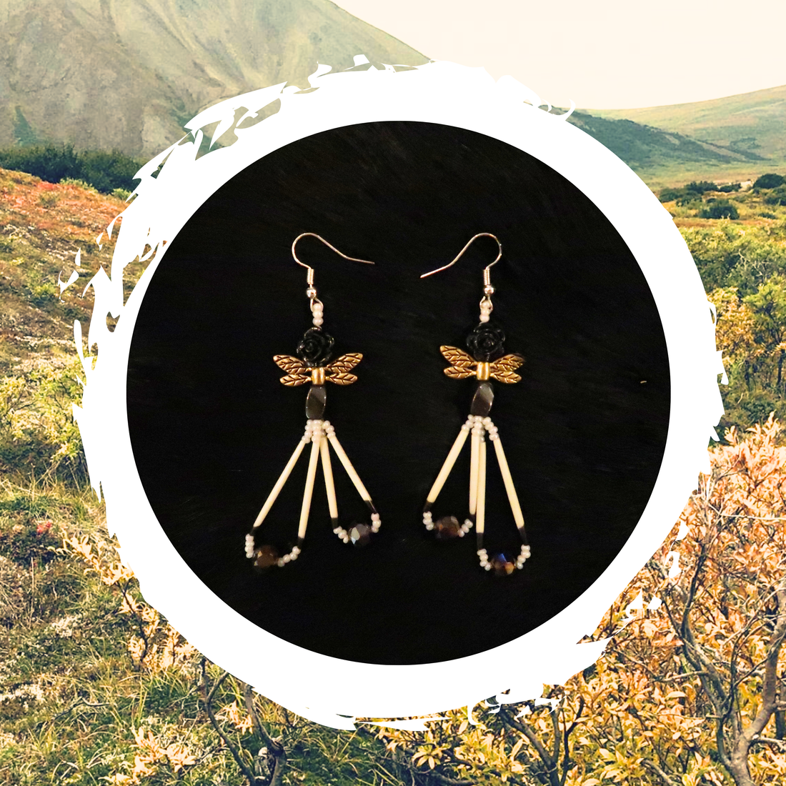 Katie Waska - Black Rose Porcupine Earrings