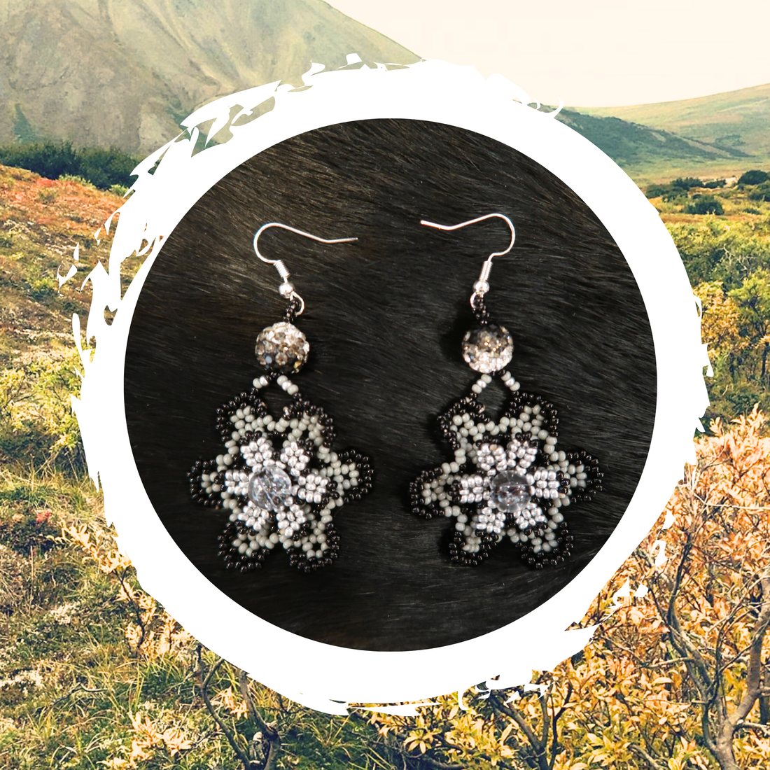 Katie Waska - Black/Grey Flower Earrings