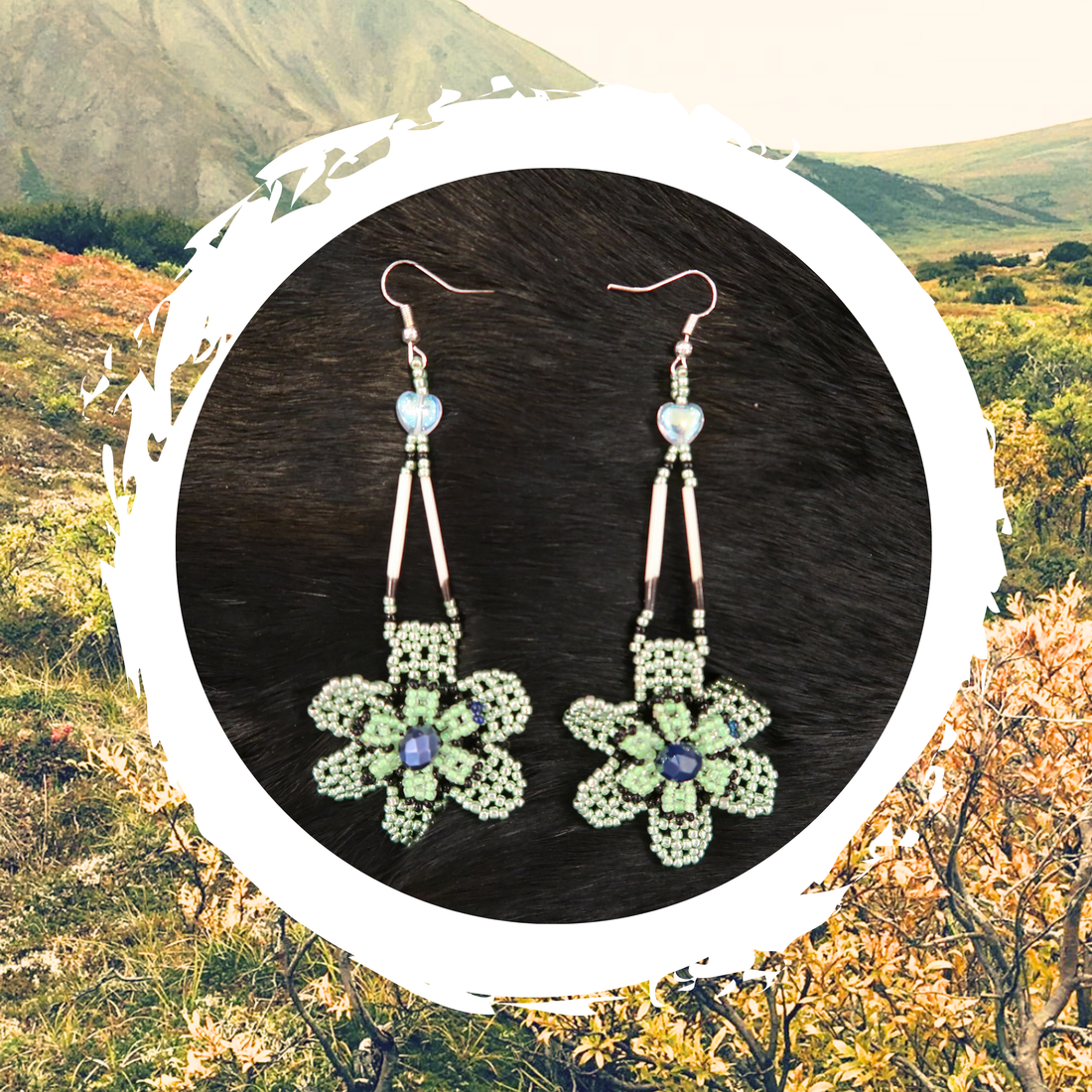 Katie Waska - Green Flower Porcupine Earrings
