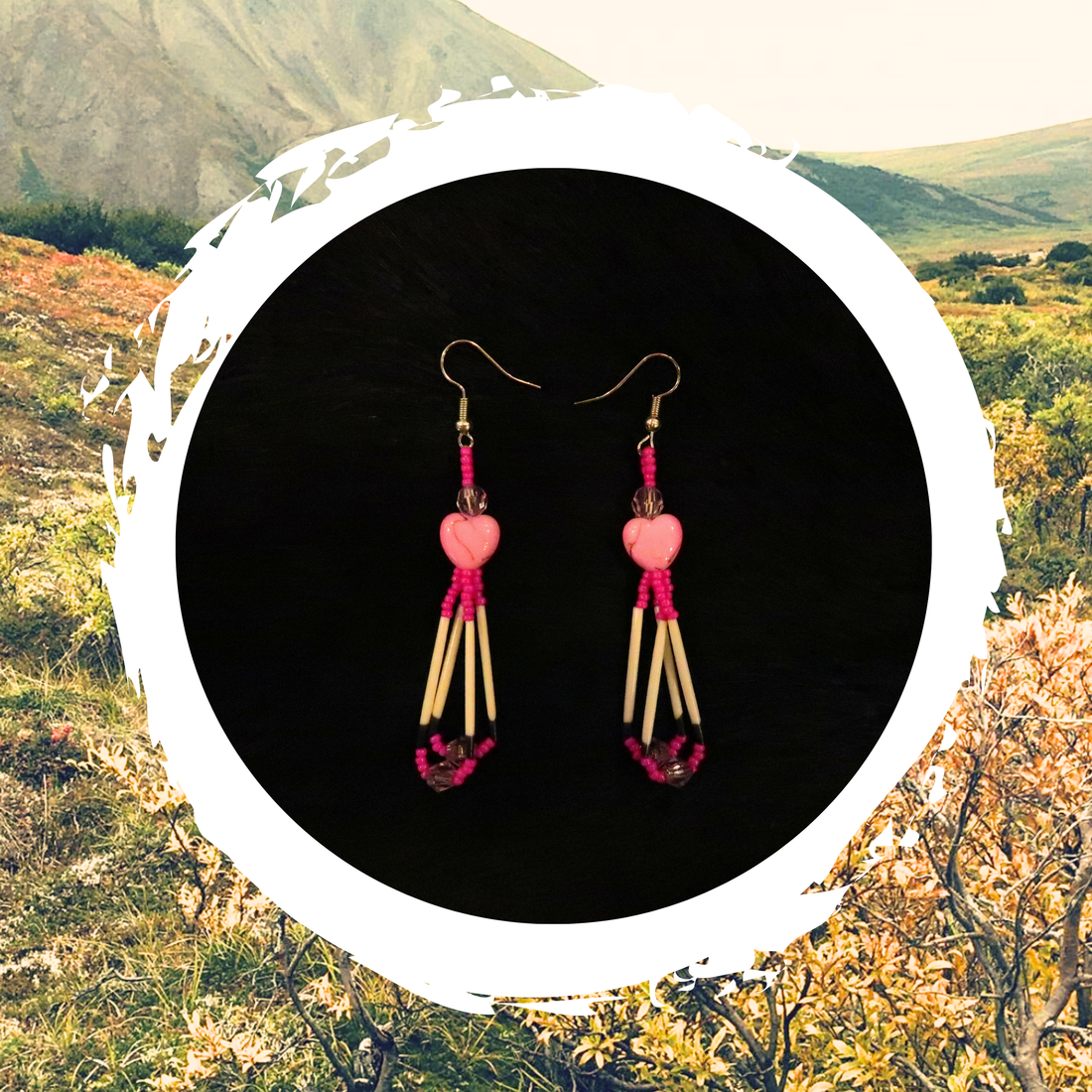 Katie Waska - Pink Heart Porcupine Earrings