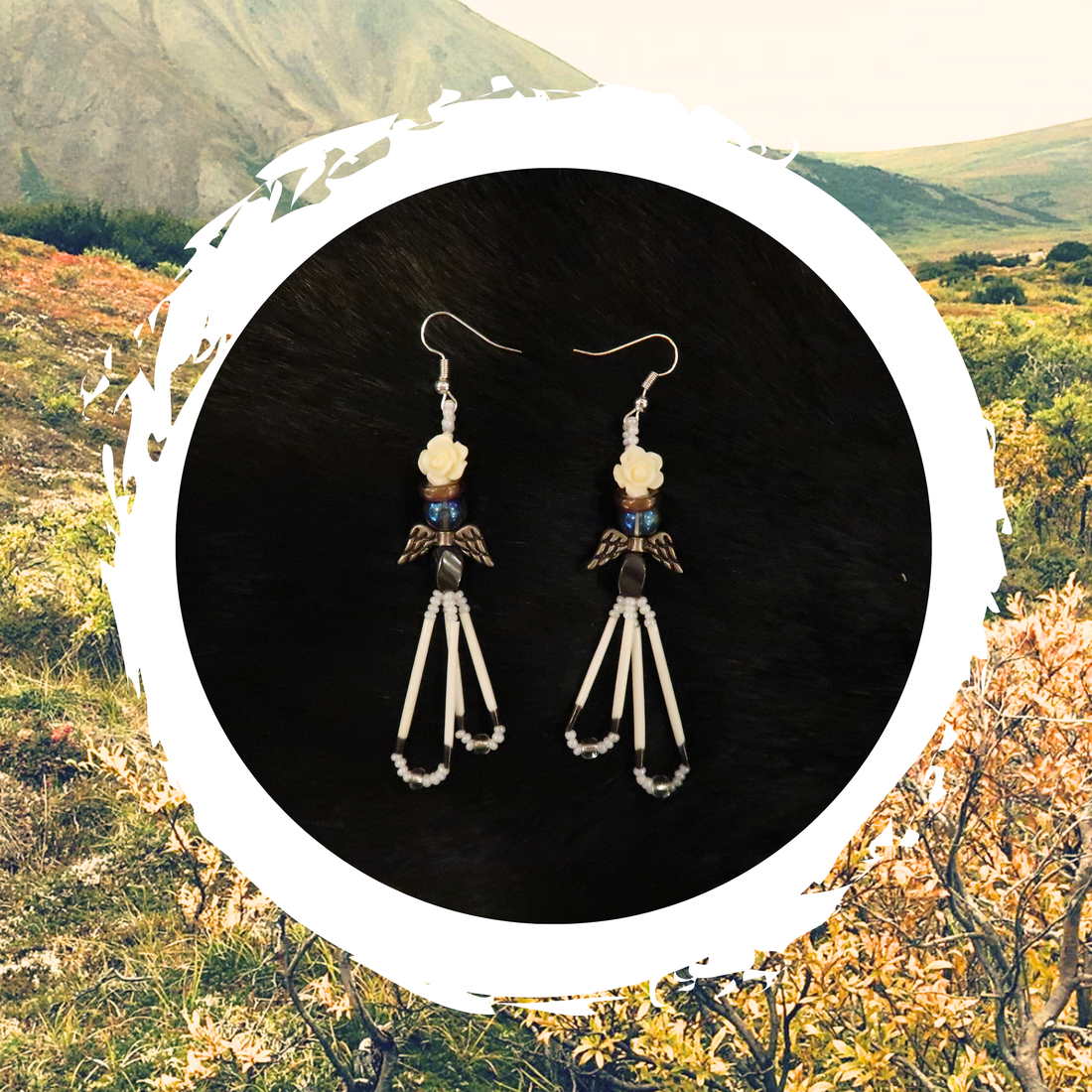 Katie Waska - White Rose Porcupine Earrings