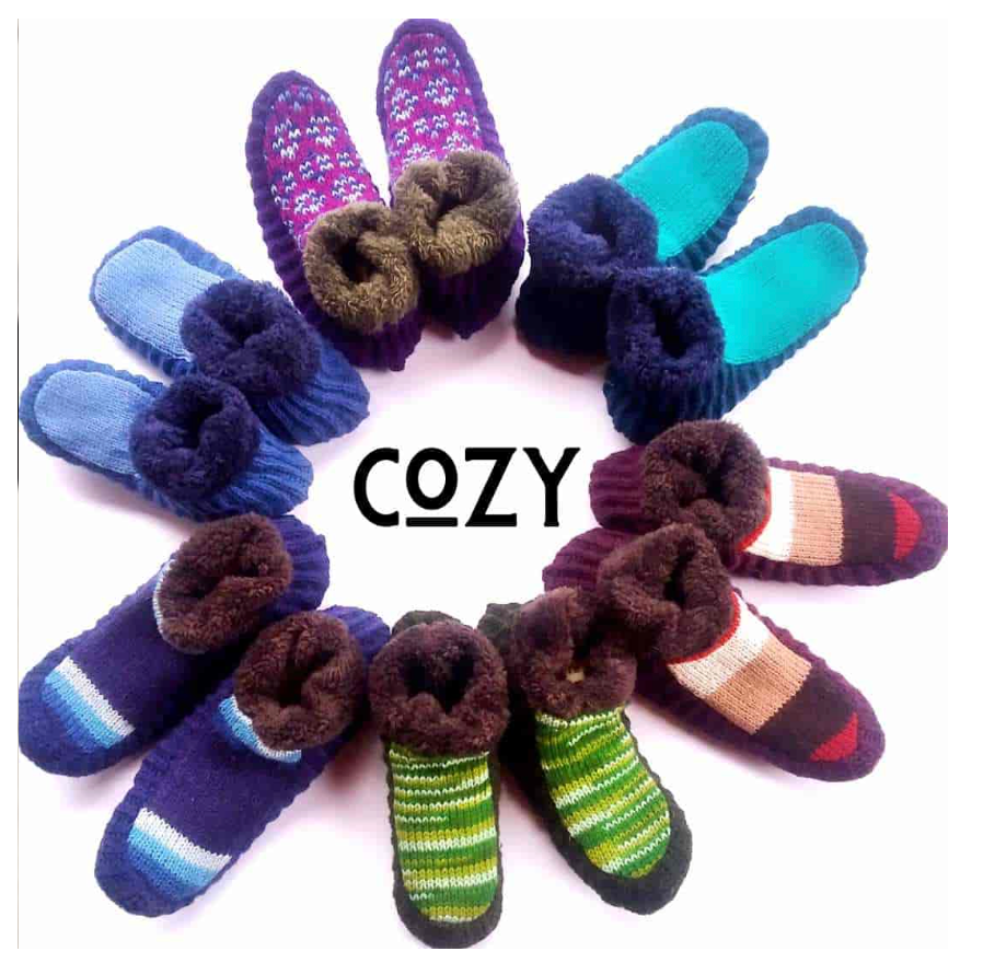 Fleece-Lined Wool Knit Slipper with Leather Sole
