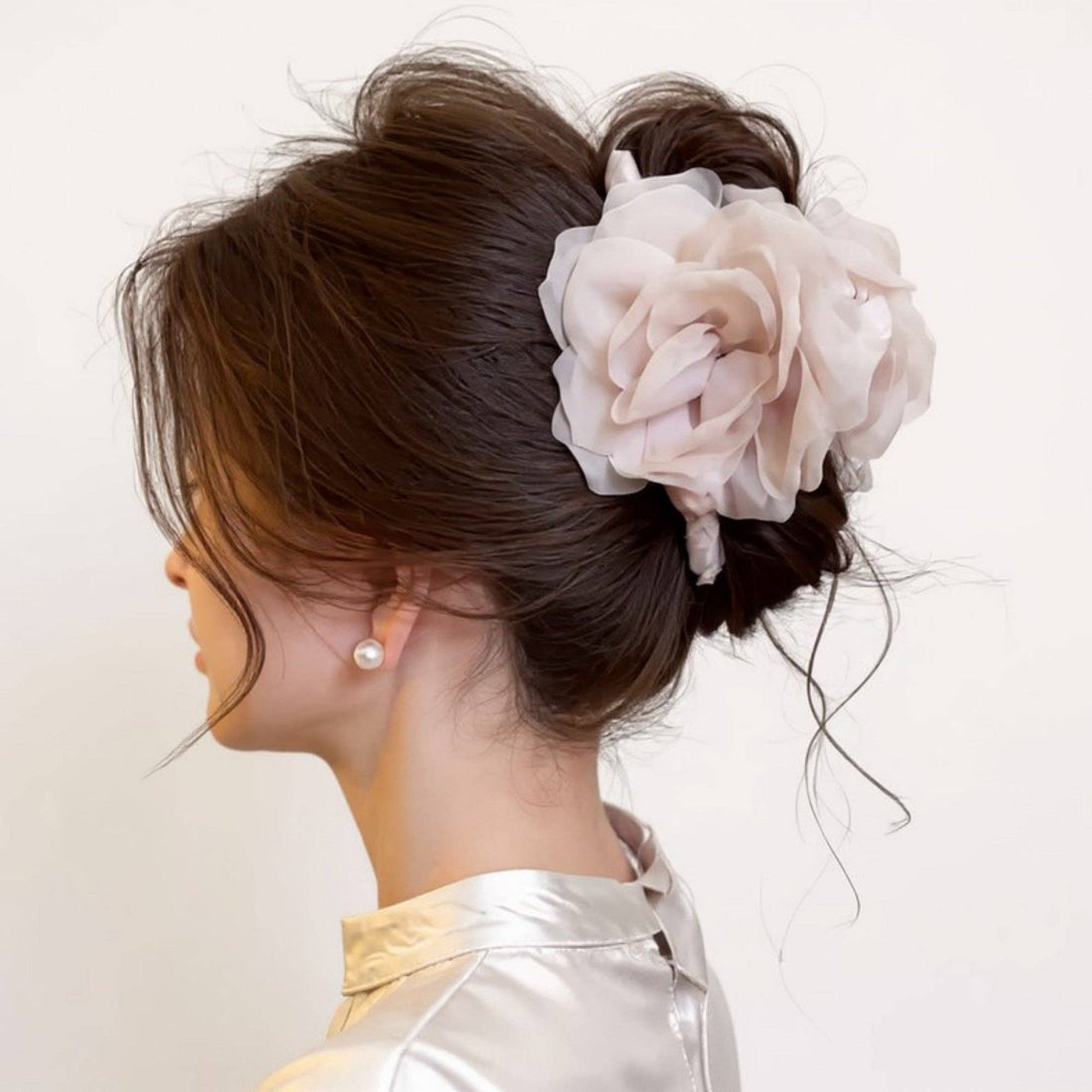 Large Sheer Fabric Flower Hair Clip with Layered Petal Desig
