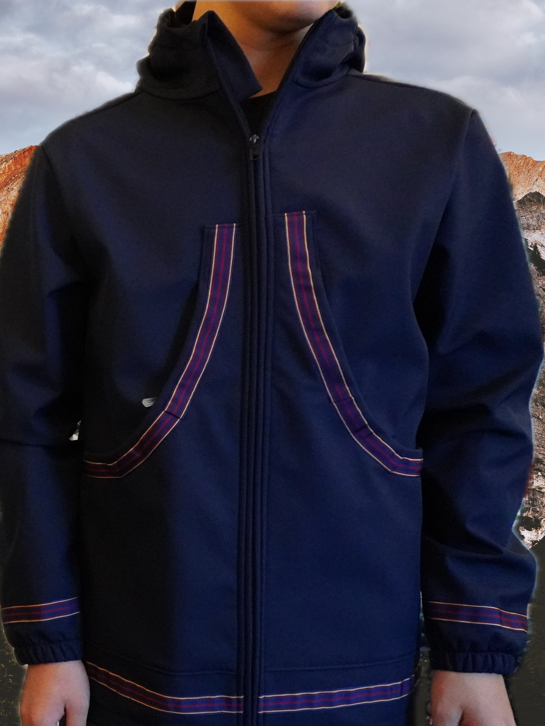 Navy-Fleece Lined Siku Jacket - Stripe Trim (Unisex)