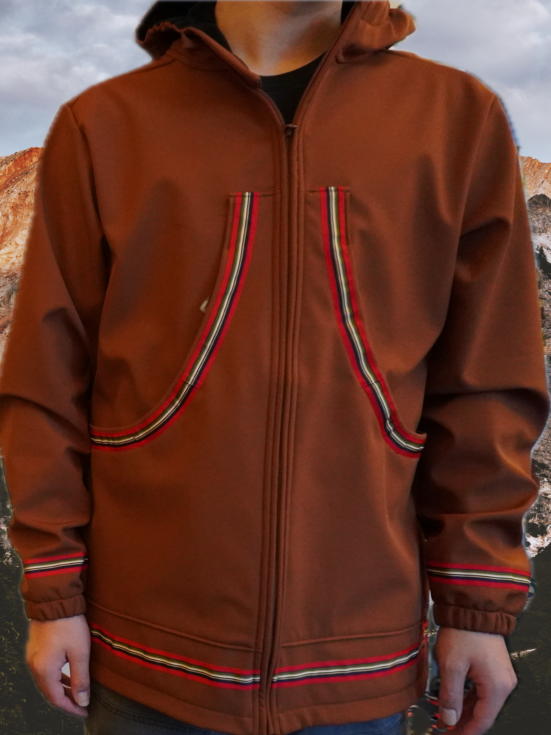 Pecan-Fleece Lined Siku Jacket - Stripe Trim (Unisex)