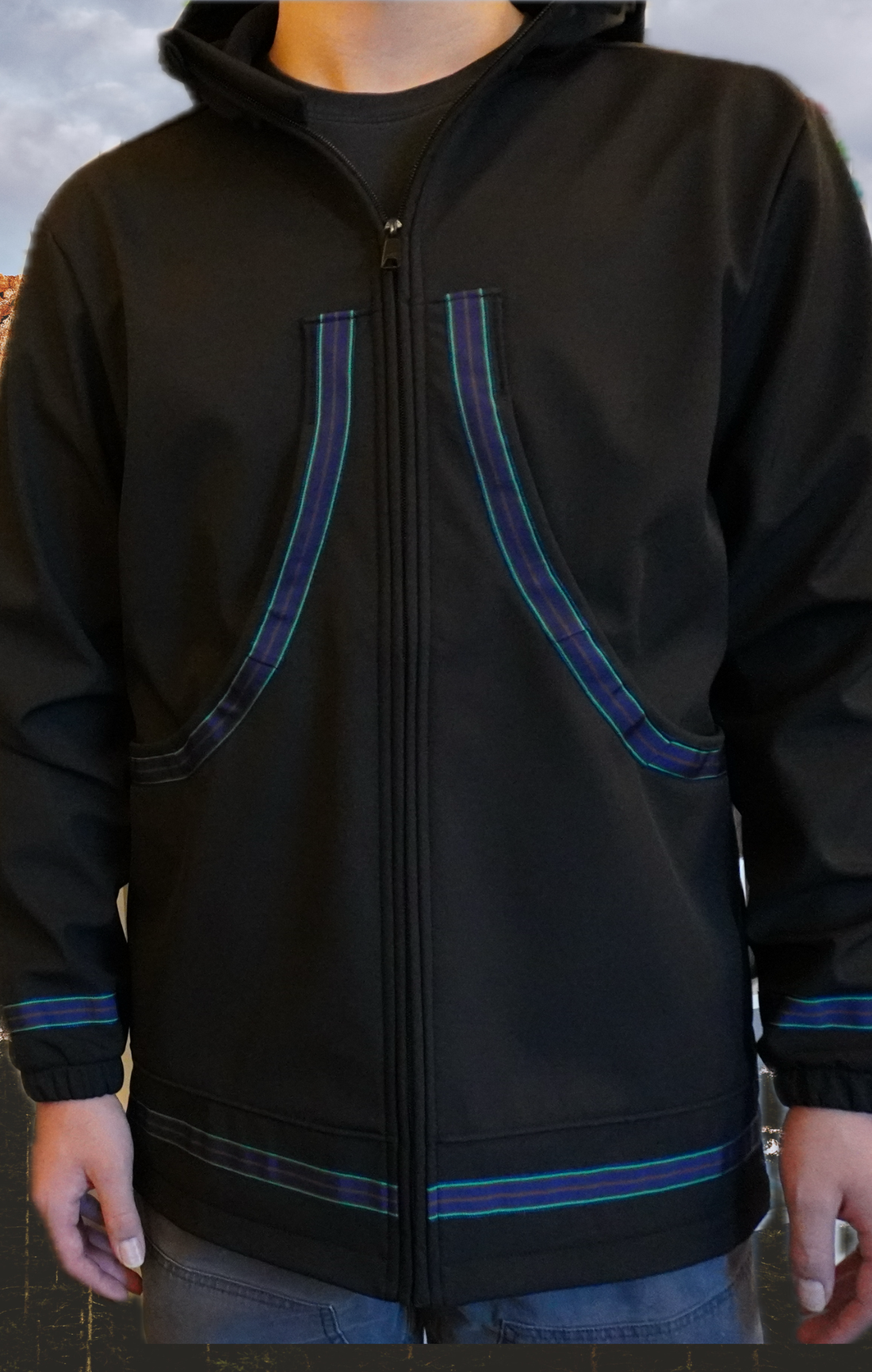 Black-Fleece Lined Siku Jacket - Stripe Trim (Unisex)