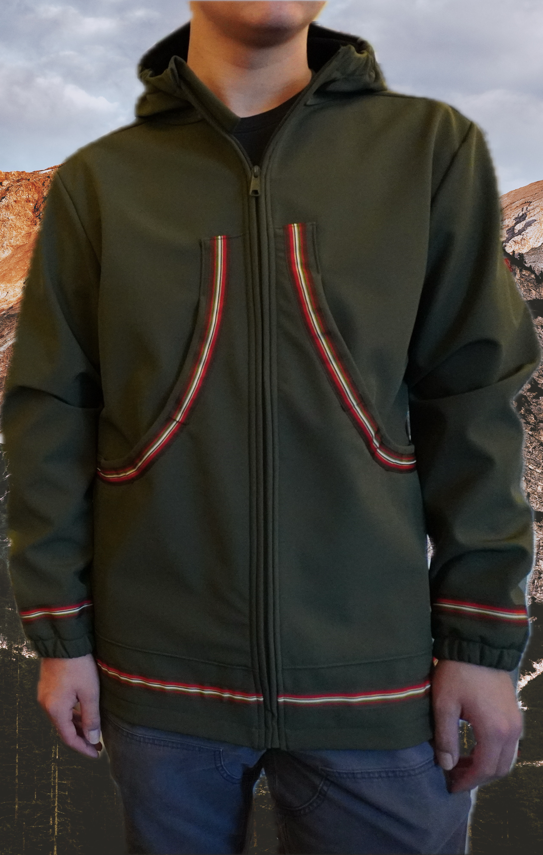 Olive-Fleece Lined Siku Jacket - Stripe Trim (Unisex)