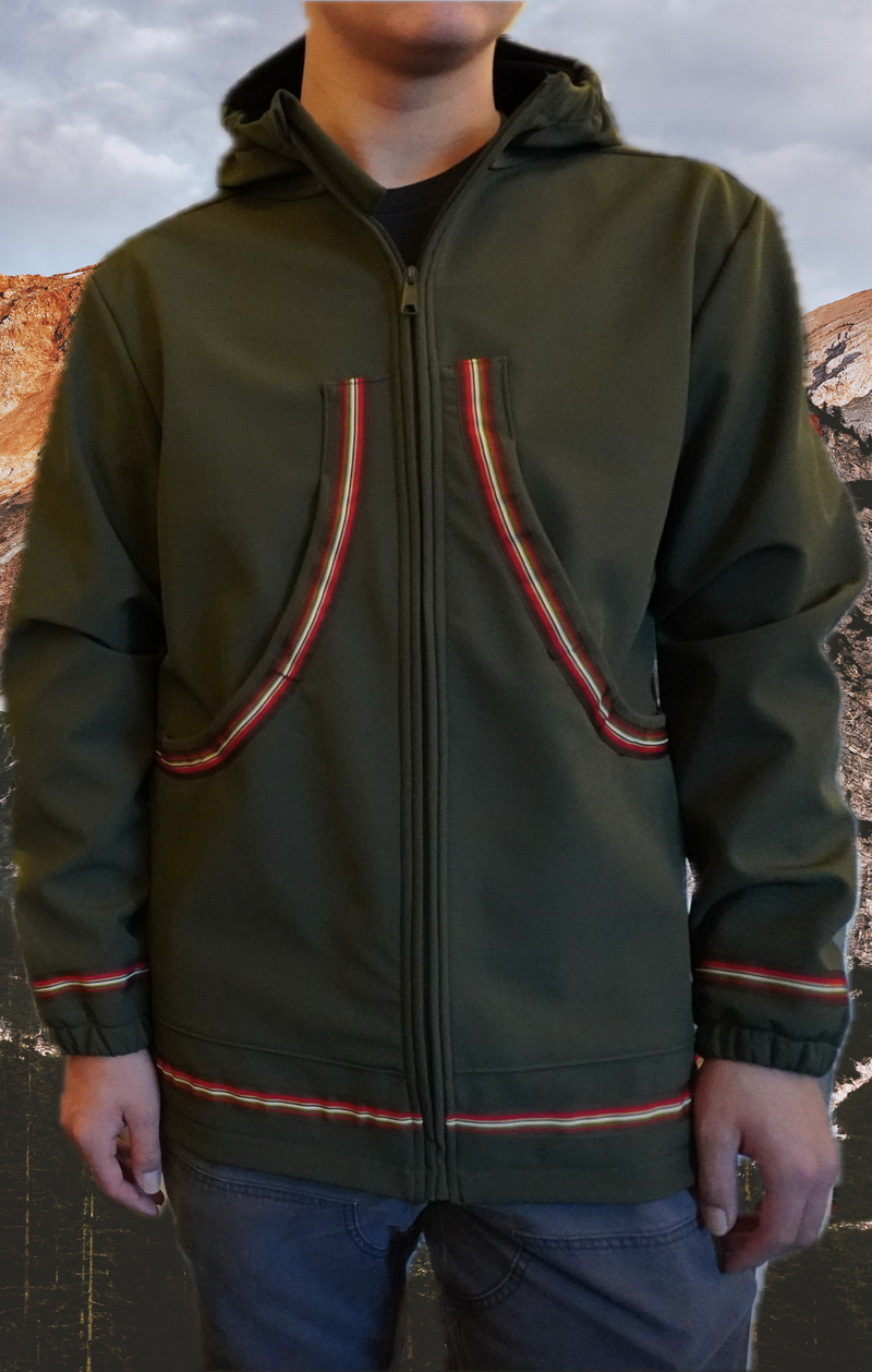 Olive-Fleece Lined Siku Jacket - Stripe Trim (Unisex)