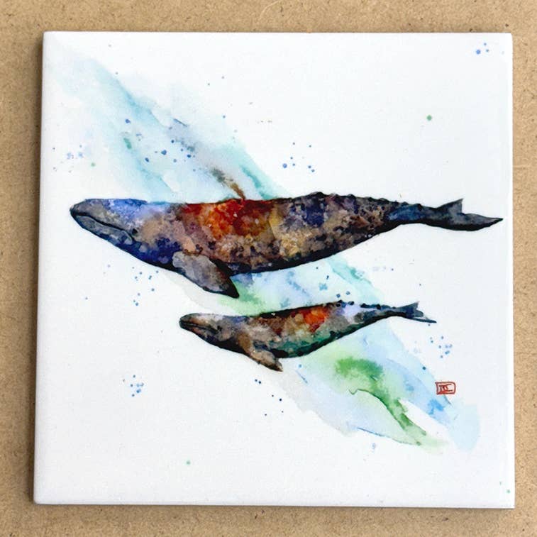 The Art of Dean Crouser Greeting Cards & Stickers - Ceramic Coaster 'WHALES': Coaster (2 per image)