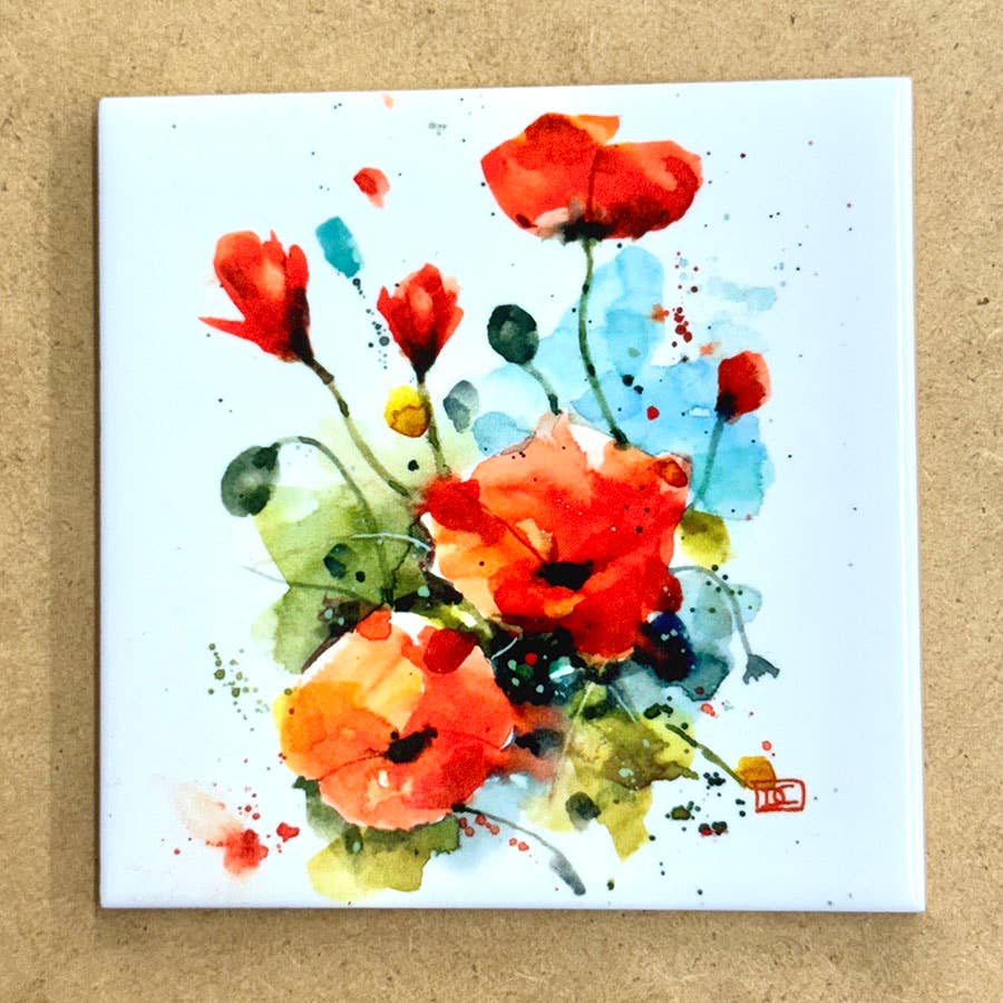 The Art of Dean Crouser Greeting Cards & Stickers - Ceramic Coaster 'POPPY GARDEN': Coasters (2 Per Image)